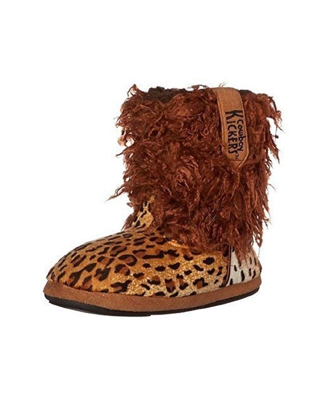 Slippers Wooly Cheetah Slippers Girls Medium 12 to 2 Brown - CW12B8JPID7 $24.46