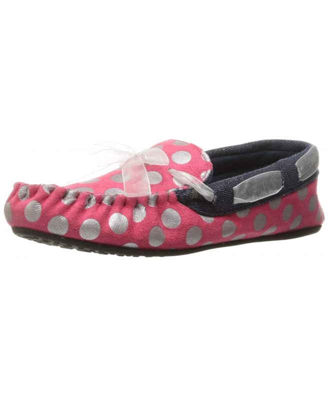 Slippers Kids Girls Sparkle Dots Mocassin Shoe Moccasin - Pink/Denim - CD12H33IK6T $37.21