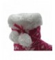 Slippers Girls Knitted Booties Slippers with Pom Poms & Fleece Lining - Fuchsia W/ Tribal Pattern - CW18848K0OX $35.60