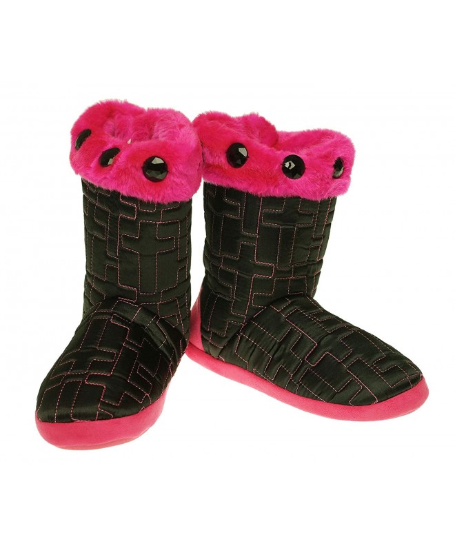Slippers Blazin Ross Girl's Quilted Cross Boot Slippers - Black/Hot Pink - C011EXRP0OT $33.77