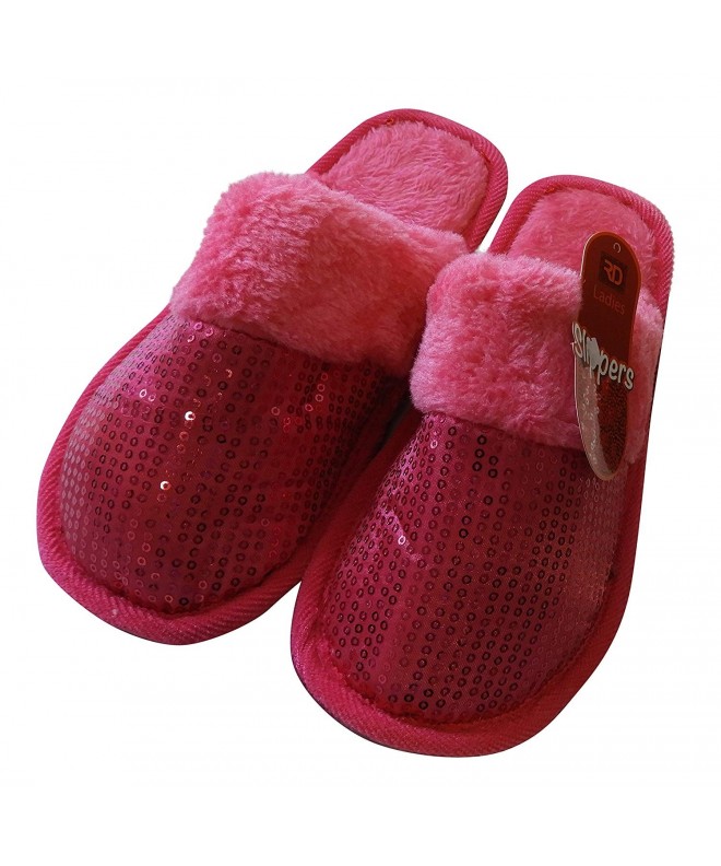 Slippers Girls Sequin Slippers Plush Fur Lightweight Slip-on Super Comfort - Red - CJ187DO5HT5 $17.12