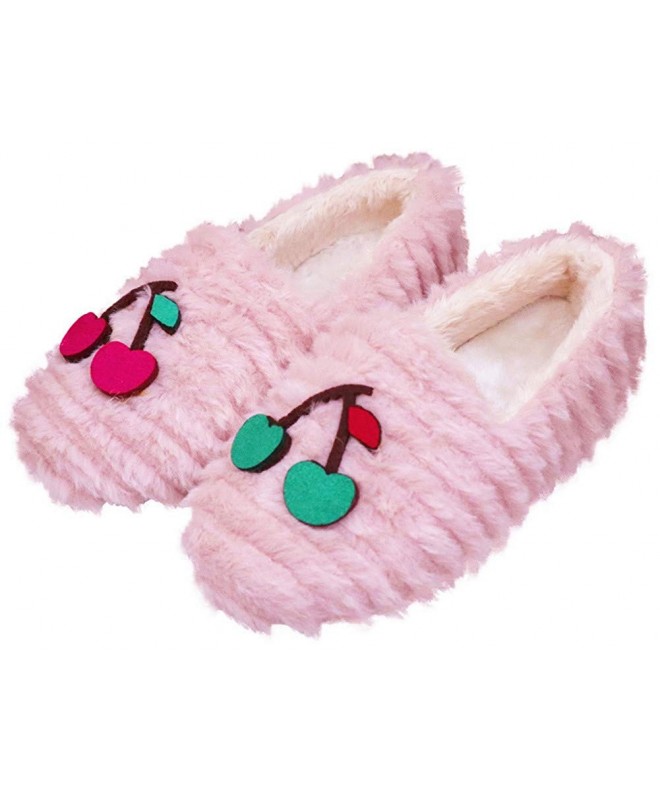 Slippers Girl's Winter Warm Plush Comfortable Cute Princess Slippers Boots Slip-on Indoor Outdoor Shoes - Pink Cherry - CI18H...