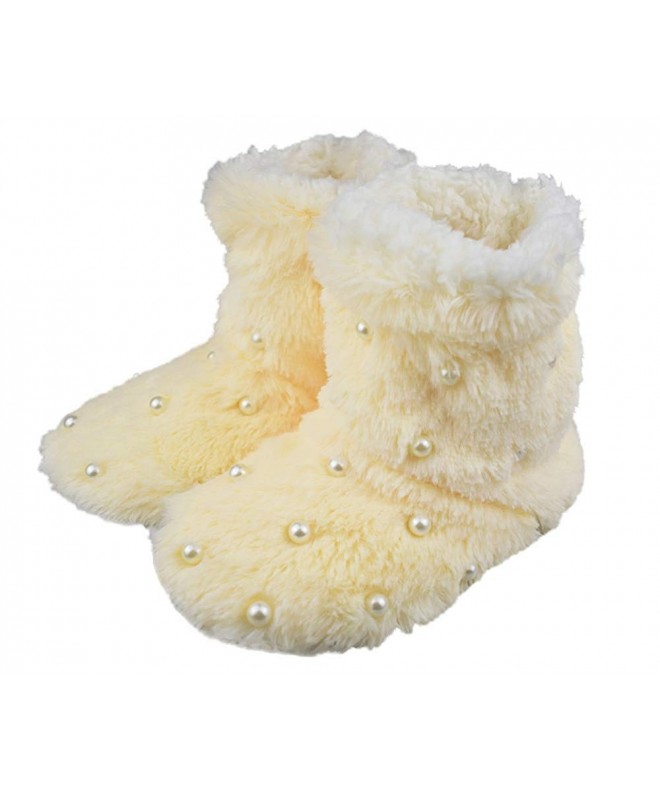 Slippers Girls/Women Warm Plush Lining House Slippers with Anti-Slip Point Indoor Booties - Beige - CP18NAWDKU0 $32.69