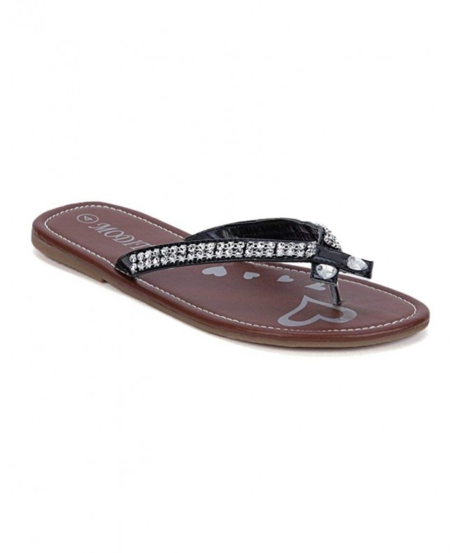 Slippers Lux-201 Leather Bedazzled Flip Flop (Little Kid/Big Kid) AA66 - Black Faux Leather - CM11D4RQYW1 $18.27