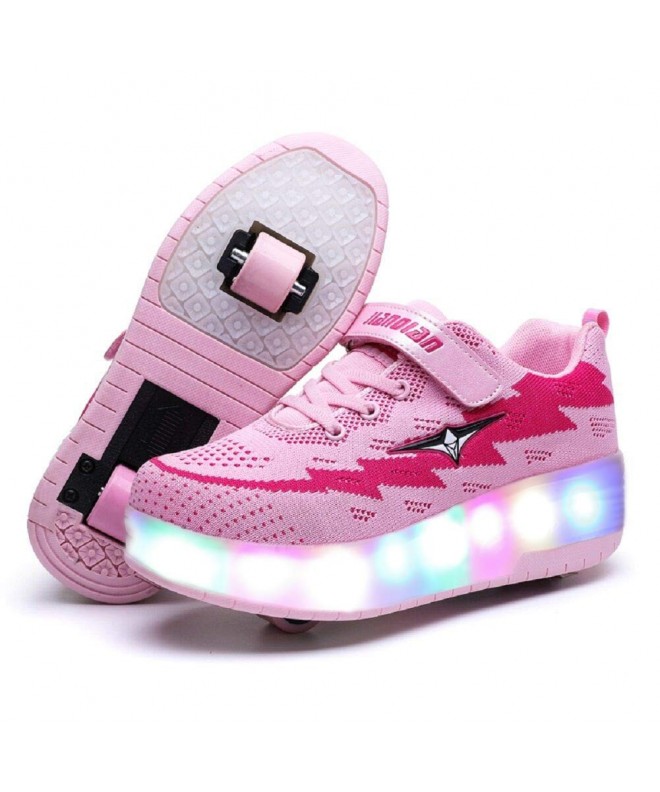 Sneakers Roller Shoes Boys Girls USB Charge LED Light Up Sneaker Kids Wheeled Skate Shoe - 2 - Pink - Double Wheels - CU18IMC...