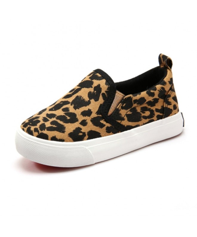Sneakers Toddler Kids Canvas Sneakers Boy's Girl's Casual Slip-on Shoes Loafer Flats - Khaki Leopard Print - CE18E24L83O $33.23