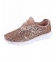 Sneakers Kids Girls Fashion Metallic Sequins Glitter Lace up Light Weight Stylish Sneaker Shoes - Rose Gold - CM187ESKHAL $37.48