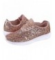 Sneakers Kids Girls Fashion Metallic Sequins Glitter Lace up Light Weight Stylish Sneaker Shoes - Rose Gold - CM187ESKHAL $37.48