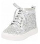 Sneakers Girls' High Top Closed Round Toe Glitter Lace-Up Inner Zip Fashion Sneaker (Toddler/Little Kid/Big Kid) - Silver - C...