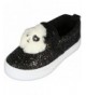 Sneakers Toddler Girl's Slip On Glitter Sneakers with Animal Pom-Pom - Black Panda - CX18H0OZQ8W $22.44