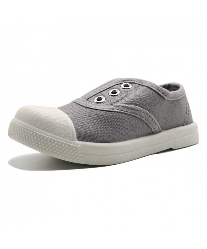Sneakers Kids Canvas Sneakers - Toddler Shoes with Slip-on Little for Baby Boys Girls - Grey - CO18K6HXXMG $28.82