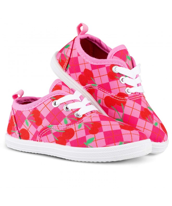 Sneakers Lace up Printed Canvas Sneakers for Girls - Toddlers & Little Kids - Pink (Cherry) - CX1874U9XUG $20.07