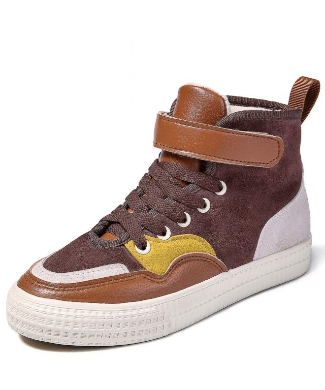Sneakers Kids' Pro Comfortable Strap Leather High Top Sneaker (Beige Brown) - Brown - CH18O2UOIXM $48.89