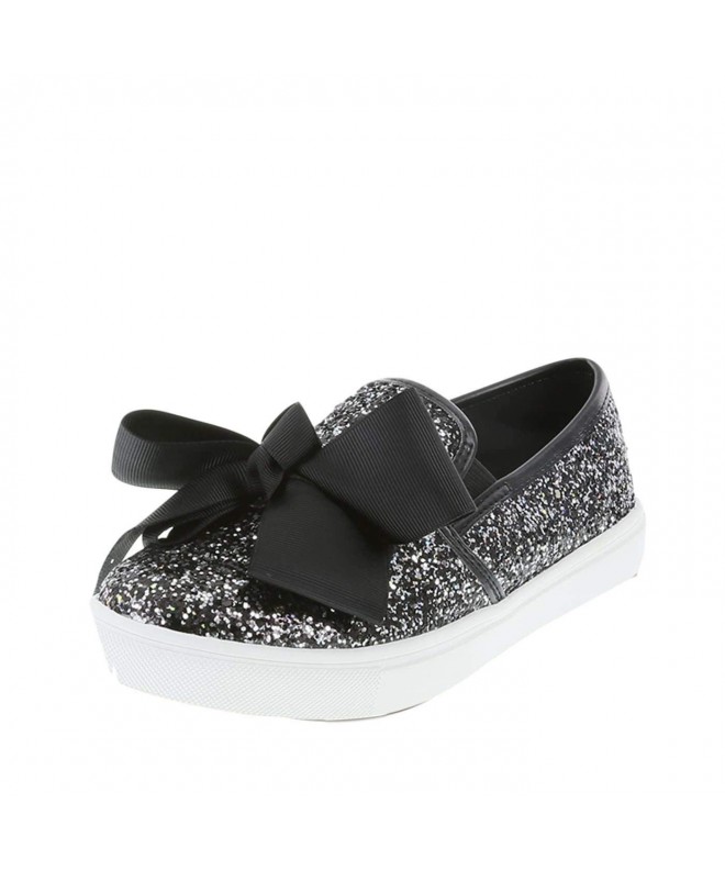 Sneakers Girls Shoes Slip on Glitter Black Bow Kids Casual Sneaker - CC18N974L3G $69.45