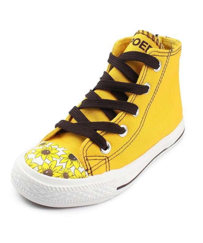 Sneakers Girl's High-Top Lace Up Canvas Sneakers with Sunflower Print(Toddler/Little Kid/Big Kid) - Yellow - C718CL3I3RT $30.20