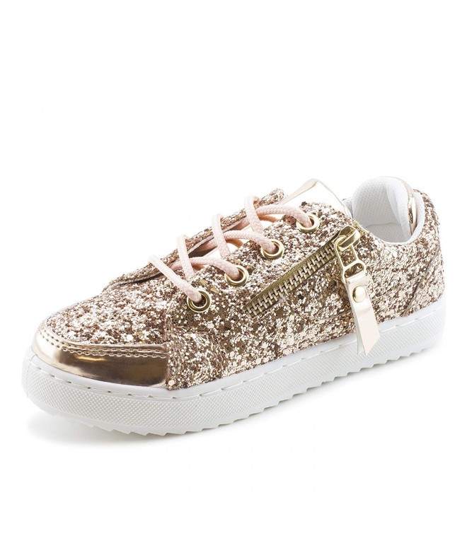 Sneakers Girls Lace-Up Walking Shiny Sneakers (Toddler/Little Kid/Big Kid) - Rose Gold - CP18LKHS07C $33.16