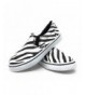 Sneakers Girl's Stylish Low-Top Slip-On Zebra Striped Print Sneaker - Black/White - C7182LMROU2 $17.65
