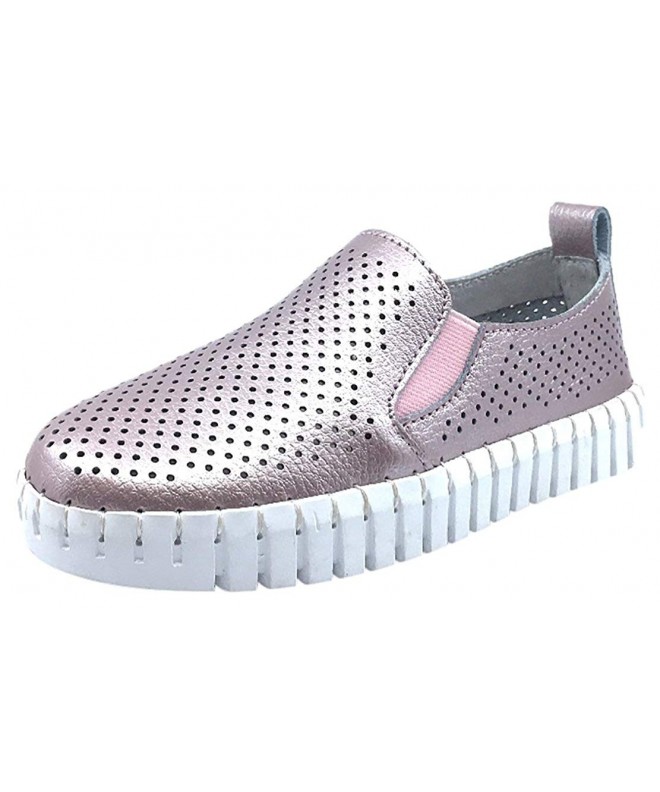 Sneakers Kid's Coney Island Metallic Leather Flexible Lightweight Slip On Creeper Sneaker - Pink Metallic - CI188Z5NO45 $34.04