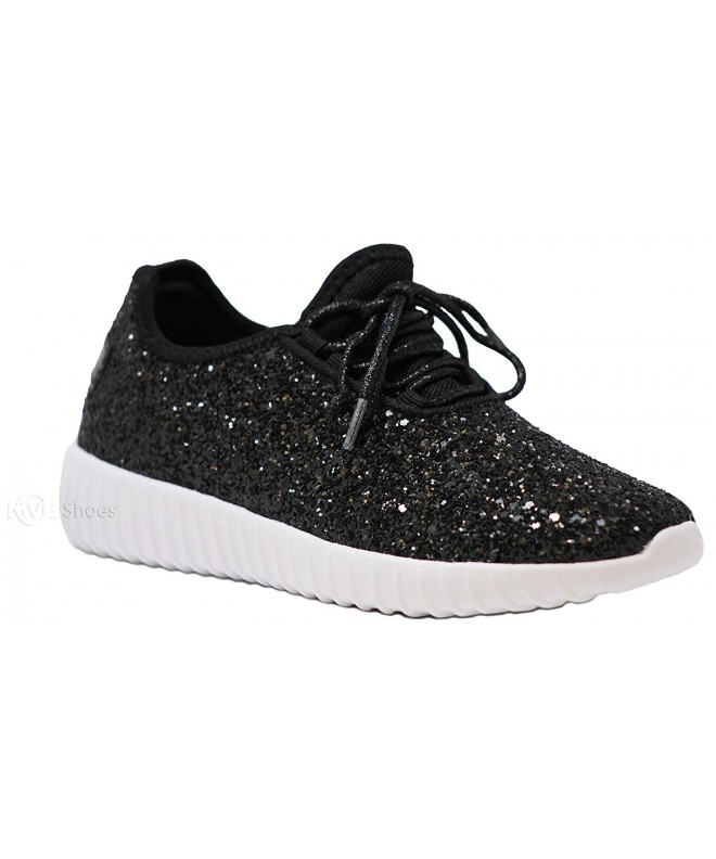 Sneakers Lace up Rock Glitter Fashion Sneaker for Children/Girl/Kids - Black - CR18DWR9WUL $33.69