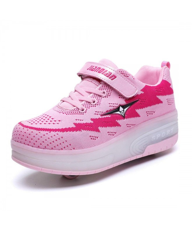 Sneakers Boys Girls Rechargeable Light up Roller Shoes Wheeled LED Skate Sneakers - Pink-two Wheels - CF182KCEH3H $62.86