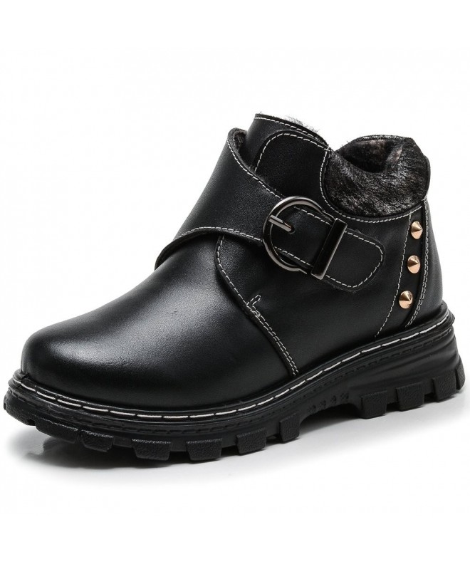Boots Kid's Boy Microfiber Leather School Snow Boots Warm Fur Lined Buckle Slip On Sneaker Shoes - Black - CW1880YUUKK $21.38
