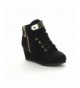 Sneakers Children Girl's Comfort Lace Up Hidden Wedge Sneakers - Black - C5122EMXPRX $60.96