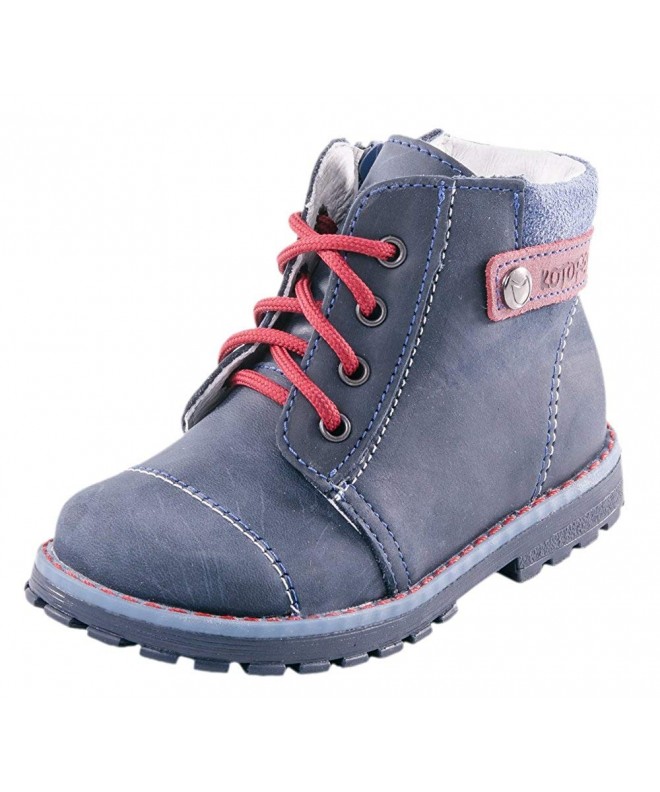 Boots Boys Blue Boots with Red Shoelace Genuine Leather Orthopedic Shoes with Arch Support - CF12OBCC36Y $94.83