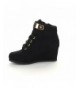 Sneakers Children Girl's Comfort Lace Up Hidden Wedge Sneakers - Black - C5122EMXPRX $60.96