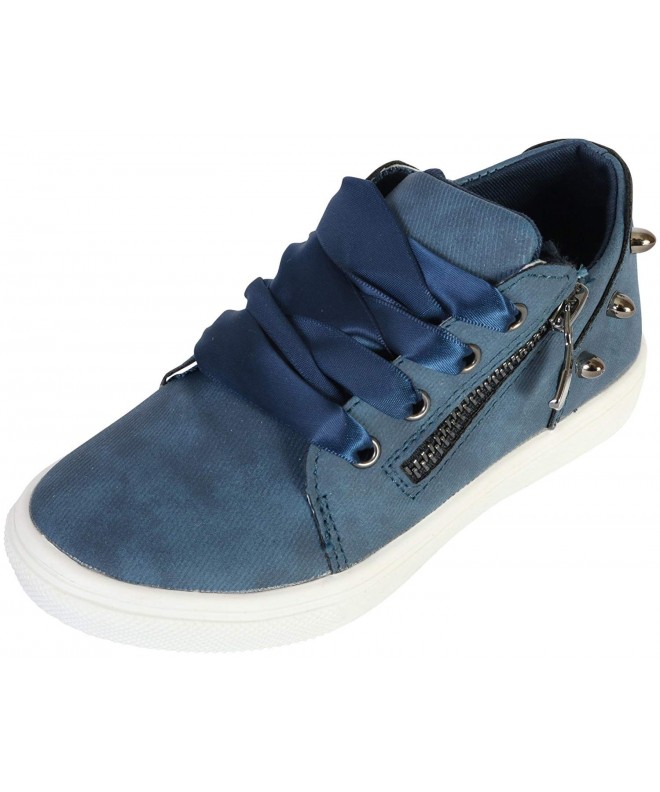 Sneakers Girls Low Top Fashion Sneakers with Satin Laces and Studded Heel (Toddler) - Denim - C71800ZUXLG $20.30