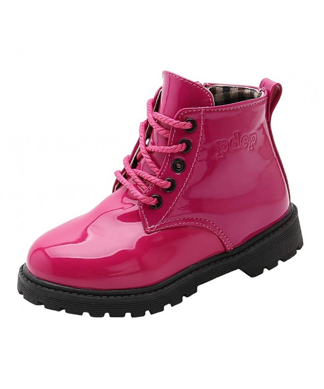 Boots Boys' Girls' Lace-Up Side Zipper Round Toe Short Ankle Boots (Toddler/Little Kid/Big Kid) - Rose Red - CR18HYDY9M7 $34.71