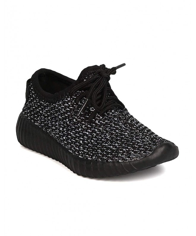 Sneakers Girls Fabric Knitted Lace Up Jogger Sneaker GB70 - Black - C212ODQ7A6D $67.38