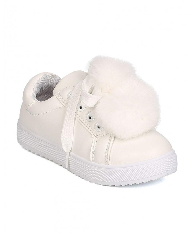 Sneakers Girls Leatherette Lace Up Pom Pom Sneaker GB71 - White - C112NT1H2SY $44.75
