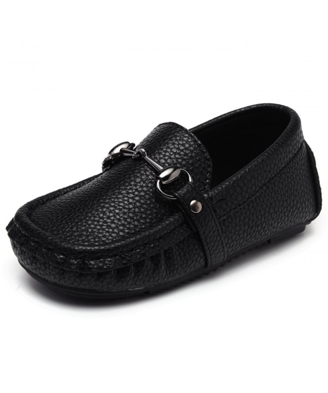 Loafers Toddler Boys Girls Soft Split Leather Slip-On Loafer Boat Dress Shoes - Black - C6183YDAZQ4 $37.61