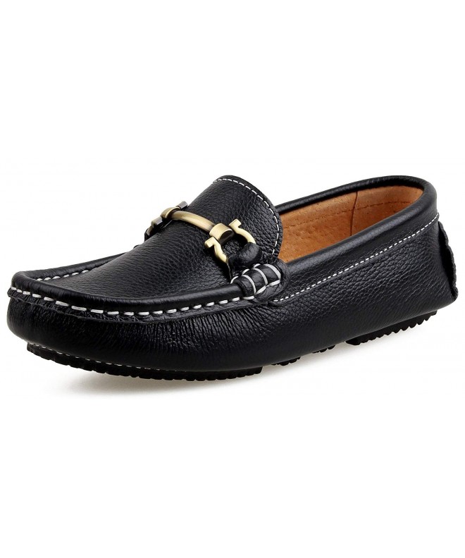 Loafers Boy's Leather Loafers Slip On Boat Shoes - Black - CH17AA3LY9Z $51.68