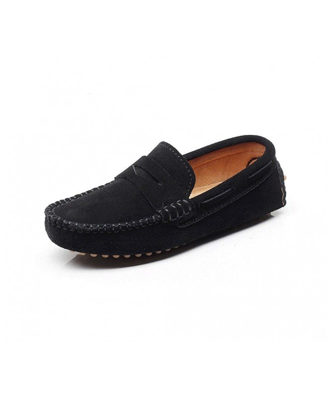 Loafers Boys' Cute Slip-On Suede Leather Loafers Shoes S8884 - Black - C712FPXZMTH $58.15