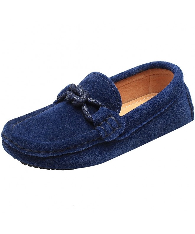 Loafers Children's Boy's Slip On School-Uniform Knot Suede Leather Loafers Shoes/Flats - Navy Blue - CO183QLRG6U $56.15