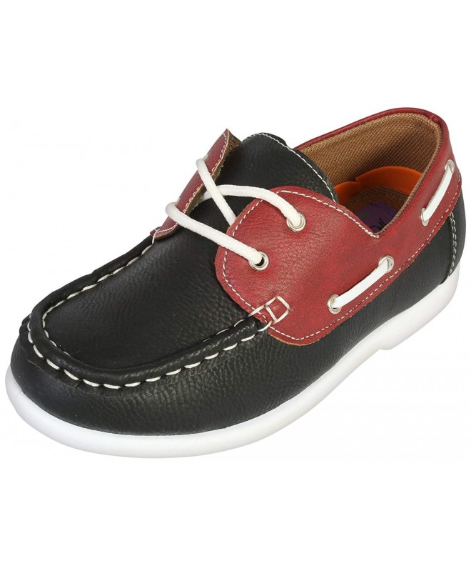 Loafers Boys Slip on Boat Shoes Memory Foam Insole (Toddler/Little Kids/Big Kids) - Black/Red - CC18DWR32OC $22.21