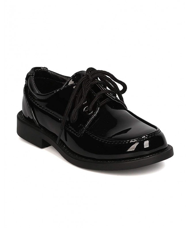 Loafers Boys Patent Leatherette Lace Up Dress Shoe GB31 - Black - CD180W8HSNC $43.57