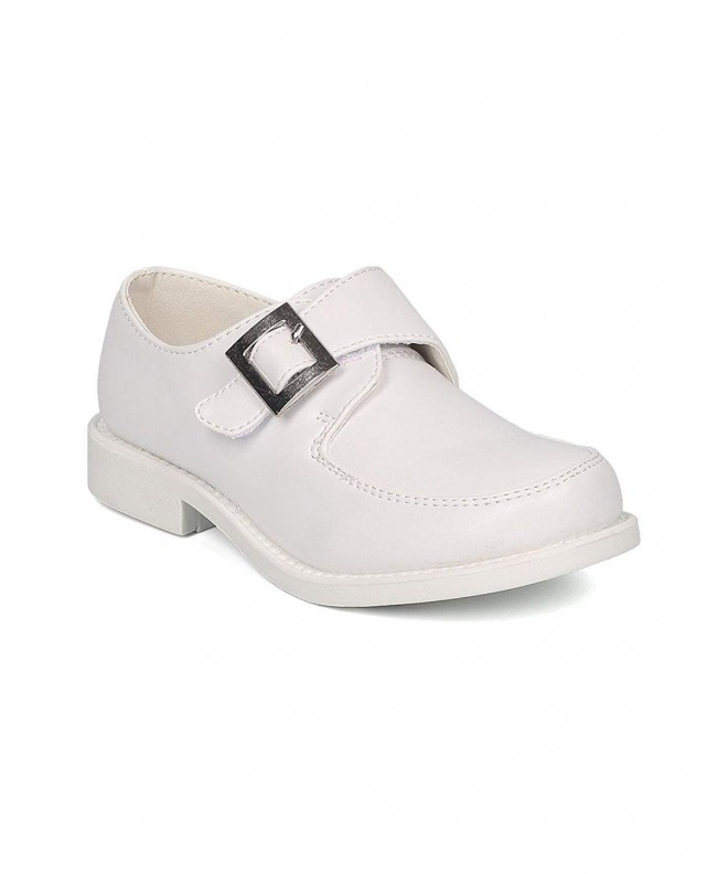 Loafers Boys Leatherette Single Buckle Hook and Loop Uniform Shoe GH26 - White - C617YZWO8GL $38.91