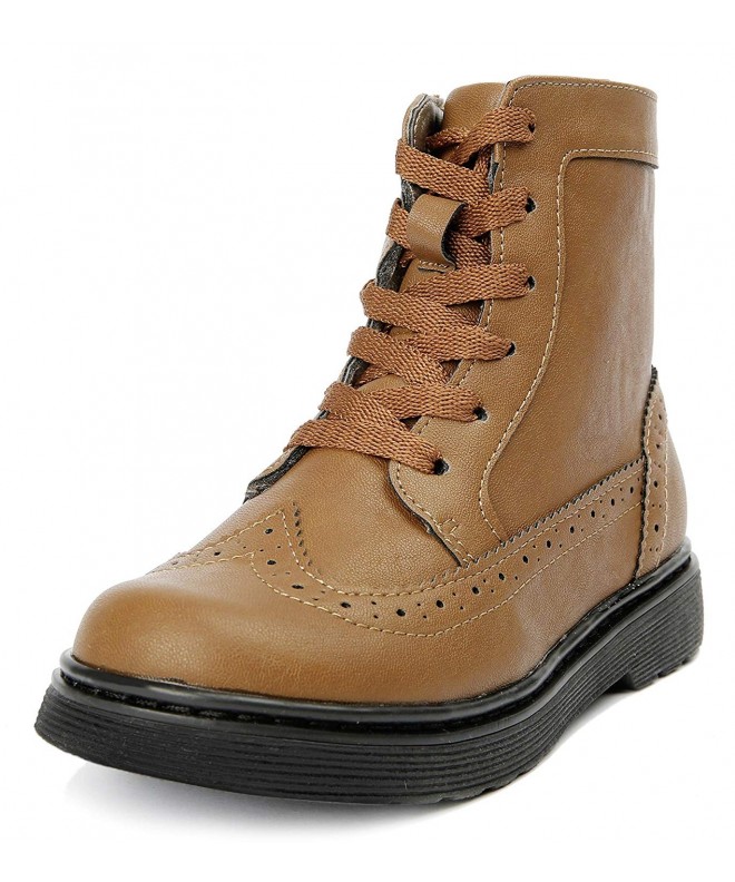 Hiking & Trekking Girls Boys Wingtip Hiking Ankle Boots Side Zipper - Brown - C718KW0ATQL $49.73