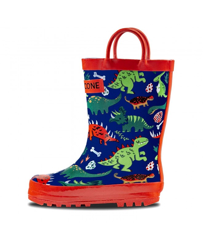 Rain Boots Rain Boots with Easy-On Handles in Fun Patterns for Toddlers and Kids - Puddle-a-saurus Dinosaur - C112O13ZW8X $36.16