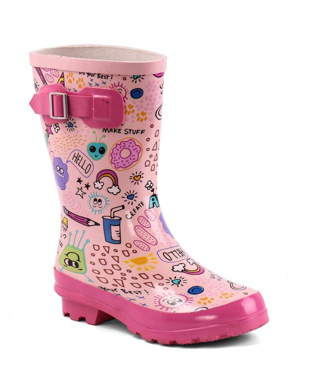 Rain Boots Kids Waterproof Rubber Rain Boots for Girls - Boys & Little/Big Kids with Fun Prints & Buckle - Pink/Printed - CP1...