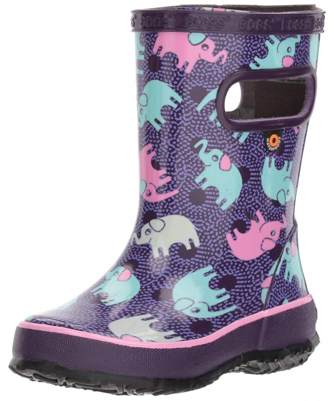 Rain Boots Kids' Skipper Waterproof Rubber Rain Boot for Boys and Girls - Elephants Print/Purple/Multi - CR184AIZHSQ $108.05