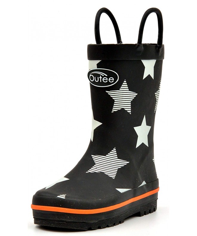 Rain Boots Toddler Kids Rain Boots Rubber Cute Printed with Easy-On Handles Red - Black Stars - CA18DOGGR3Z $43.35
