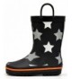 Rain Boots Toddler Kids Rain Boots Rubber Cute Printed with Easy-On Handles Red - Black Stars - CA18DOGGR3Z $42.86