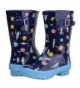 Rain Boots Kids Waterproof Rubber Rain Boots Girls - Boys & Toddlers Fun Prints & Handles - Blue/Universe - CU18HWMSOTN $40.93