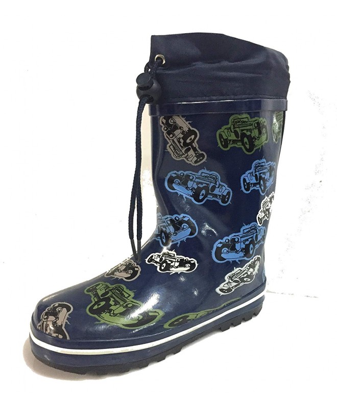 Rain Boots Boys Blue Rain Snow Boots w/Lining and Ties - Cars - Trucks Design- - C412NSGXR9S $25.55