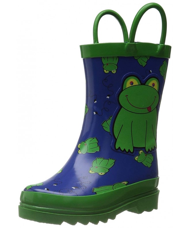 Rain Boots Puddle Play Kids Boys' Green Frog Character Printed Waterproof Easy-On Rubber Rain Boots (Toddler/Little Kids) - C...