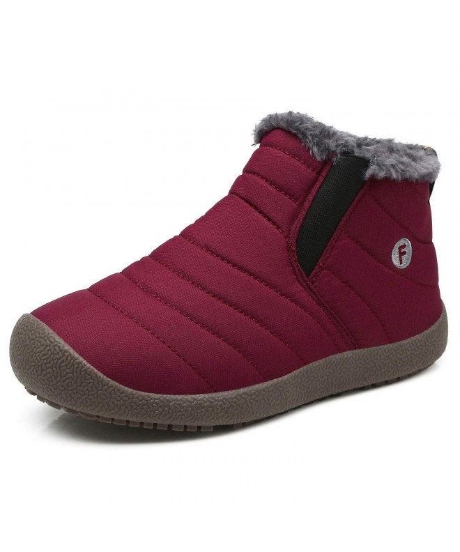 Snow Boots Winter Resistant Booties Anti Slip Lightweight - Red Wine/Kids - CQ18HGH74E2 $50.97