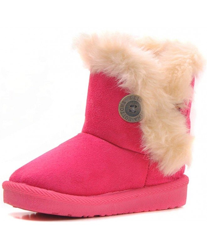 Snow Boots Baby's Girl's Boy's Cute Flat Shoes Bailey Button Winter Warm Snow Boots - Rose Red - CR18LG5U44K $32.10